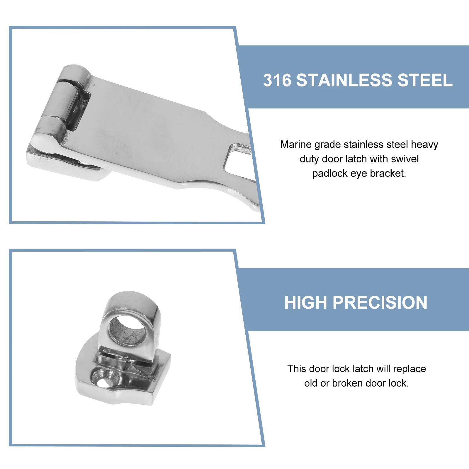 Hasp Lock Marine Door Buckle Padlock Cabinets Locks 316 Stainless Steel Gate for Wooden Fence image 3