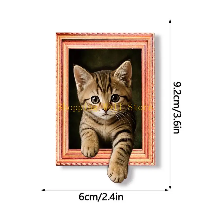 KX4B 3D Cats Frame Magnets Decors for Fridge Lockers or Whiteboards Display, Realistic Peeking Cats Accent for Animal Lover