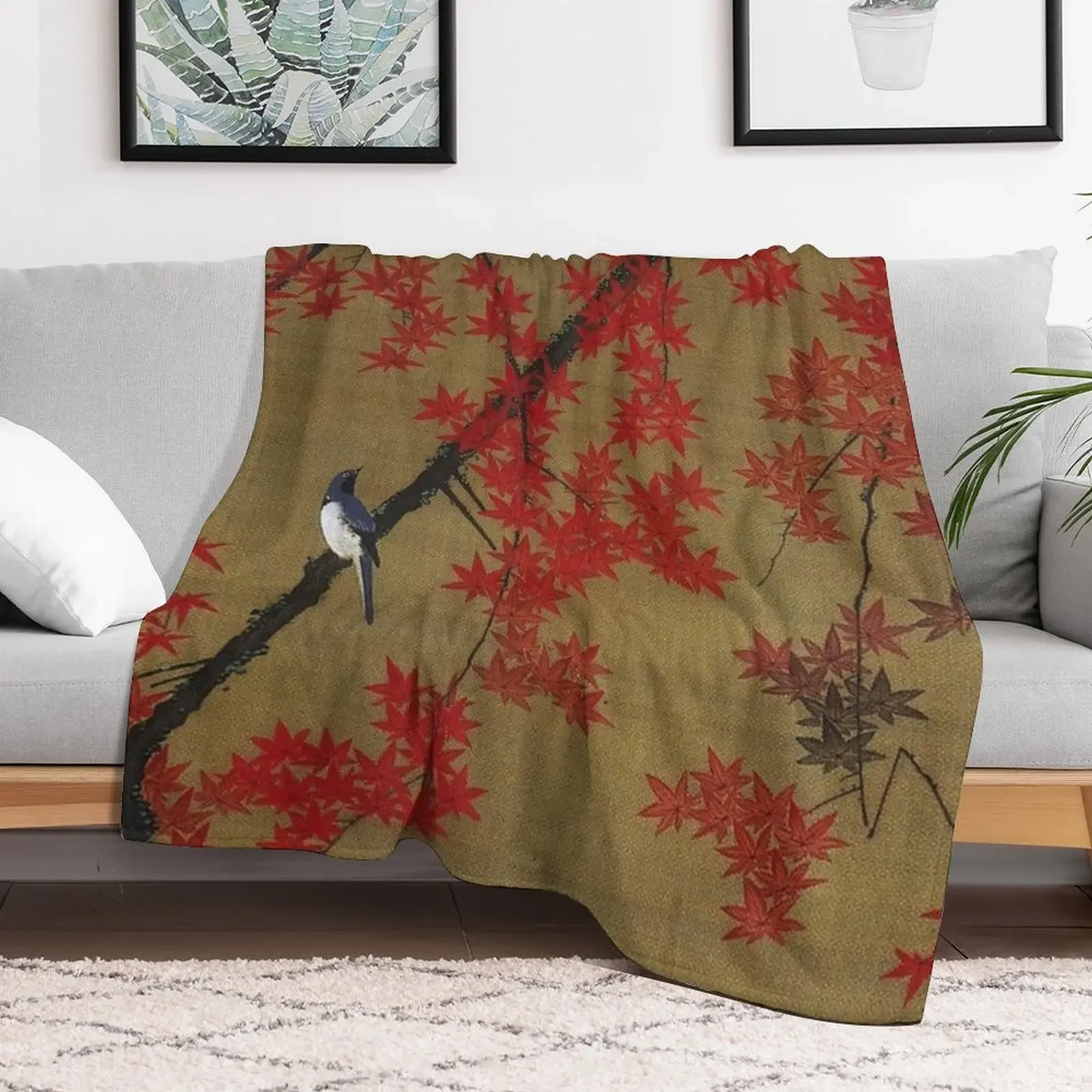 New Favourite Artist - Jakuchu Ito - Maple Tree & Small Birds Throw Blanket Decorative Sofas blankets and throws Blankets