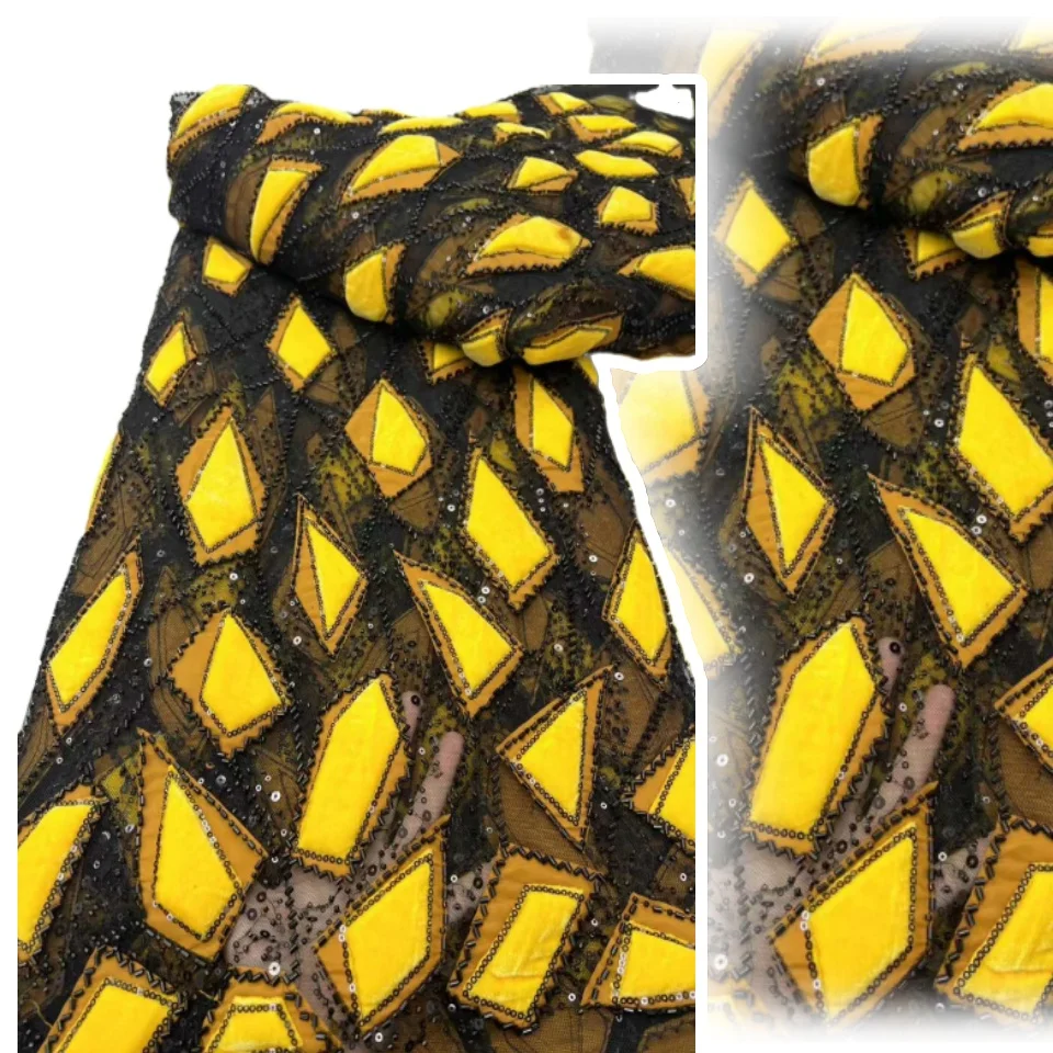 

High-End High Quality Luxury French Handmade Embroidery Heavy Groom Lace Fabric African With Sequins Fabric For Wedding Dress 18