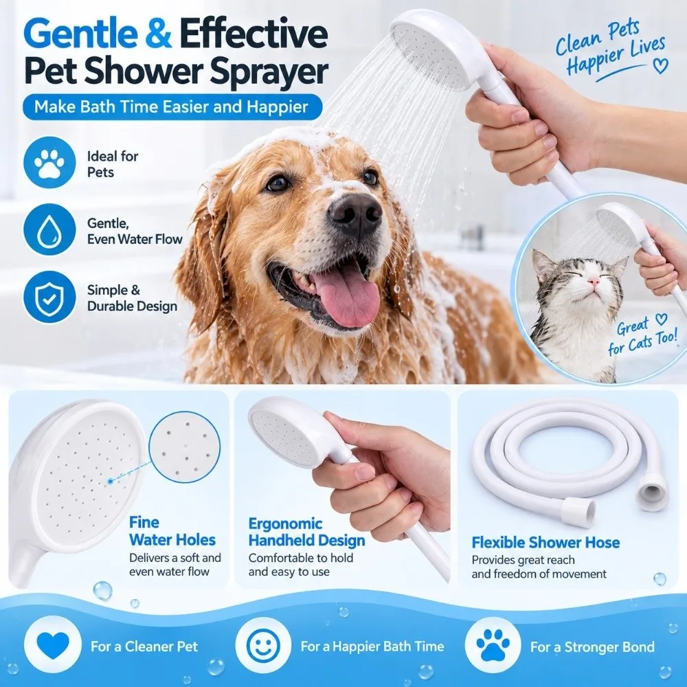 Durable Push-On Design Pet Shower Spray Handheld Sprayer PVC Hose Spray Head Hose Portable Faucet Attachment Bath Tub Use