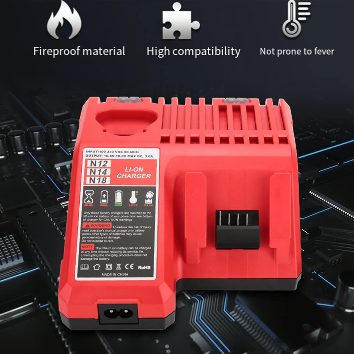 Multipurpose Li-Ion Battery Charger for Milwaukee M12-M18 EU Plug