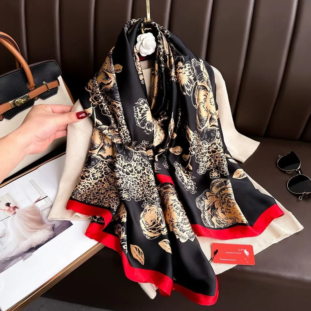 180*90cm Luxury Brand Women Summer Silk Scarves Shawls Lady Wraps Soft Female Geometry Beach Stole Bandanna Foulard Muffler