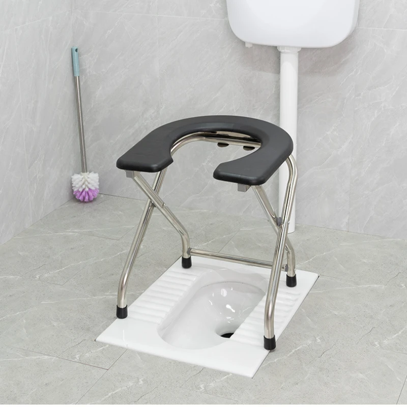 Stainless Steel Portable Toilet Chair  Foldable Mobility Seat  Durable Disabled Sitting Toilet Multi-Functional Bathroom Stool