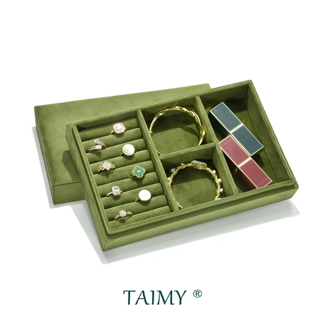 TAIMY Velvet Spersonalizowane niestandardowe logo Pudełko na biżuterię Taca na biżuterię Organizer na toaletkę