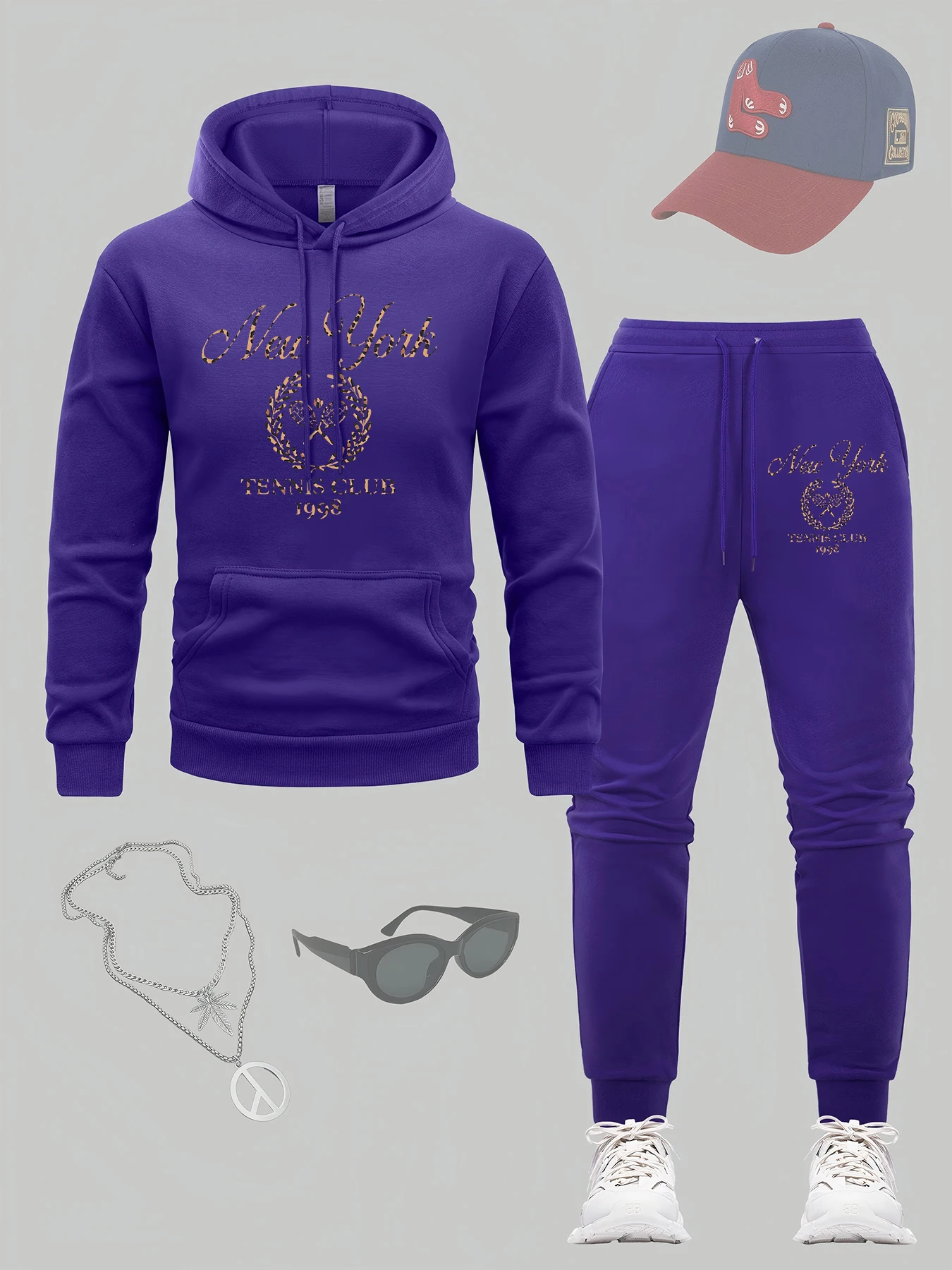 

New York Tennis Club Print Men Hoodies Set Street Hip Hop Sweatpants Fleece All-Match Pullover Drawstring Man Clothing Sets