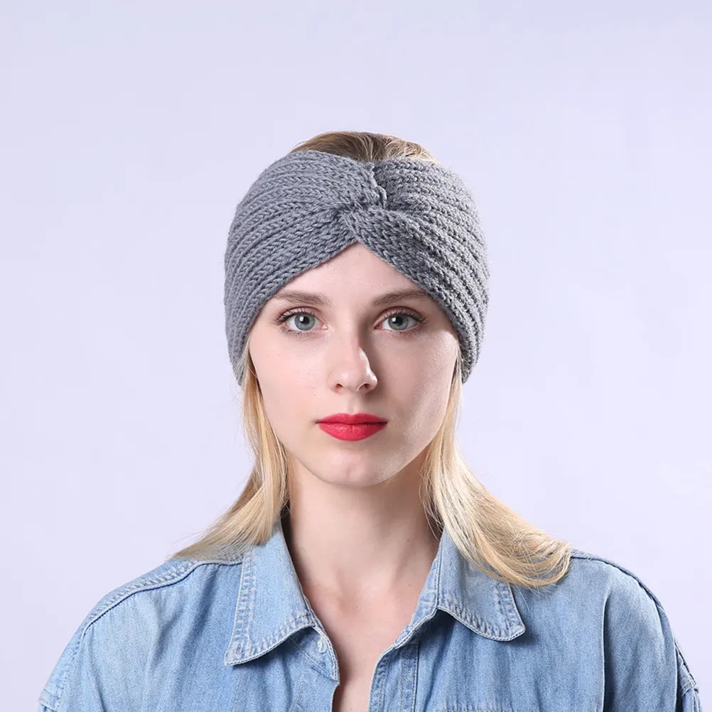 

4Pcs Woven Hairband Warm Knotted Cross Wide-Edged Knitted Headband Female Ear Protective Outdoor Travel Hair Band