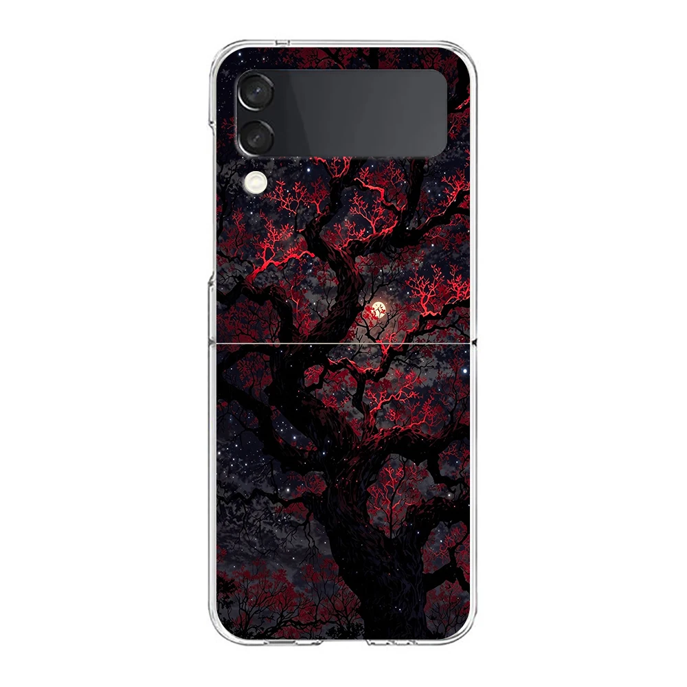 Phone Cover For Samsung Galaxy Z Flip 7 6 5 4 Case Transparent For Samsung Z Flip 3 Hard PC Foldable Artistic Tree Illustration