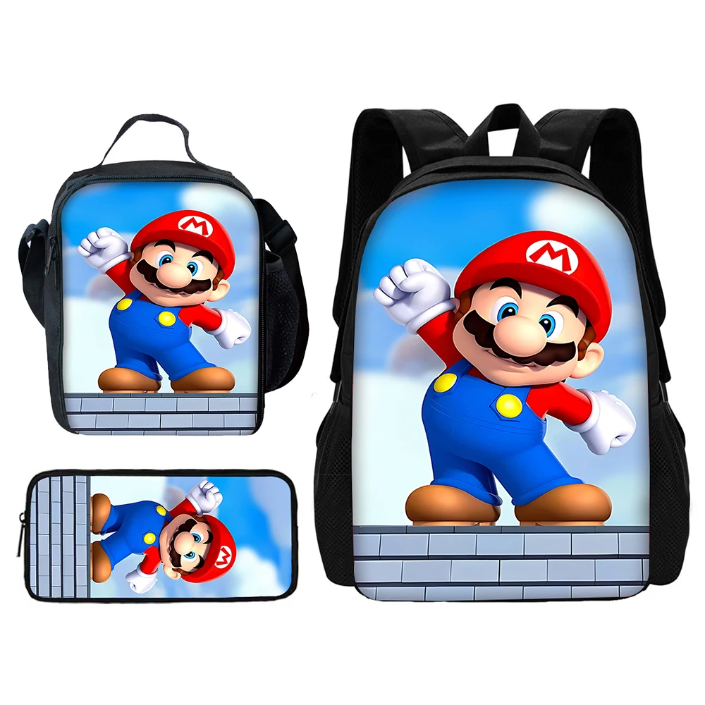 Super Game M-marios Unisex Backpack with Lunch Bags,Child Pencil Bags,School Bags for Boys Girls Best Gift