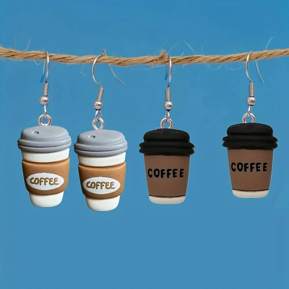 Cute coffee bottle earrings latte drinks earrings resin simulation Beverage food Cup Earrings Jewelry