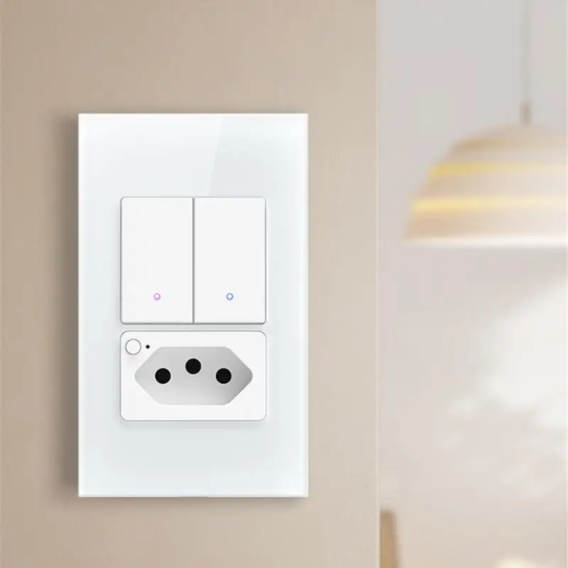 Tuya WiFi Smart Switch Socket 16A Brazil Neutral Wire Required Panel 1/2 Gang Light Switch Support Alexa Google Home Smart Life