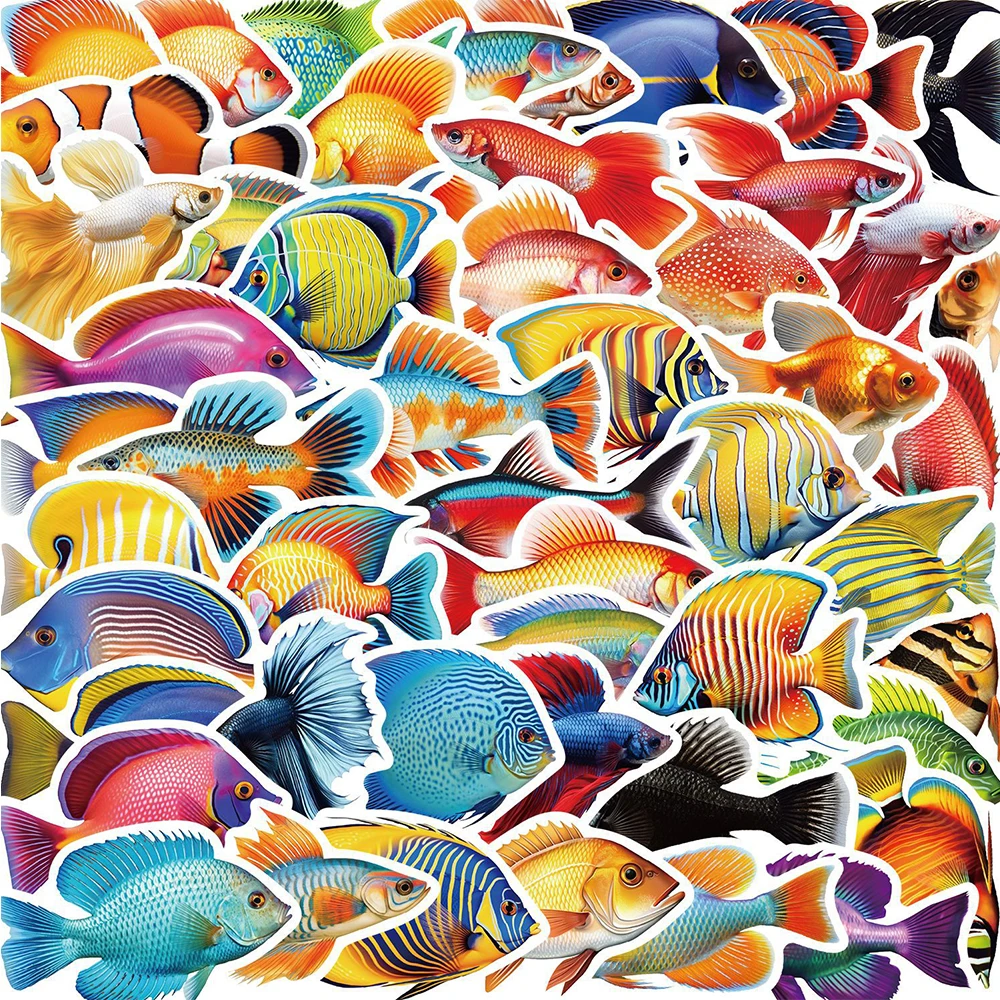 10/30/50PCS Cartoon Colorful Fish Graffiti Sticker bagaglio decorativo cassa del telefono tazza d'acqua frigorifero Laptop decalcomania impermeabile