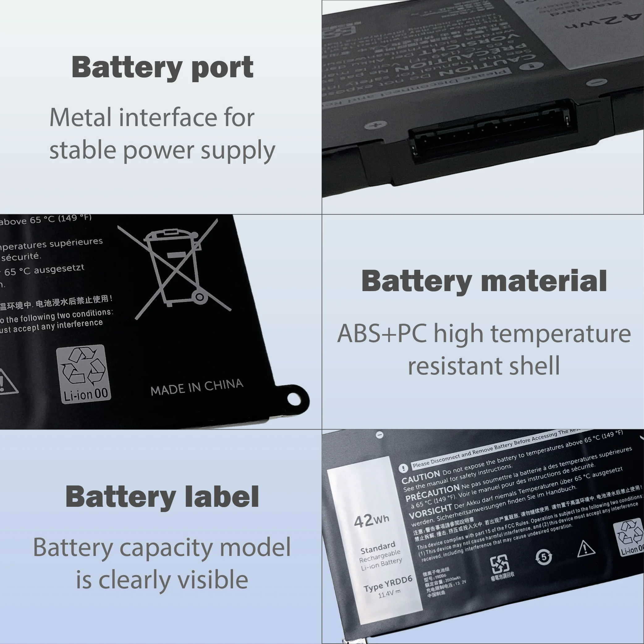 YRDD6 11.4V Battery for DELL Inspiron 7586 5482 3310 2-in-1 Vostro 3491 1VX1H 42Wh