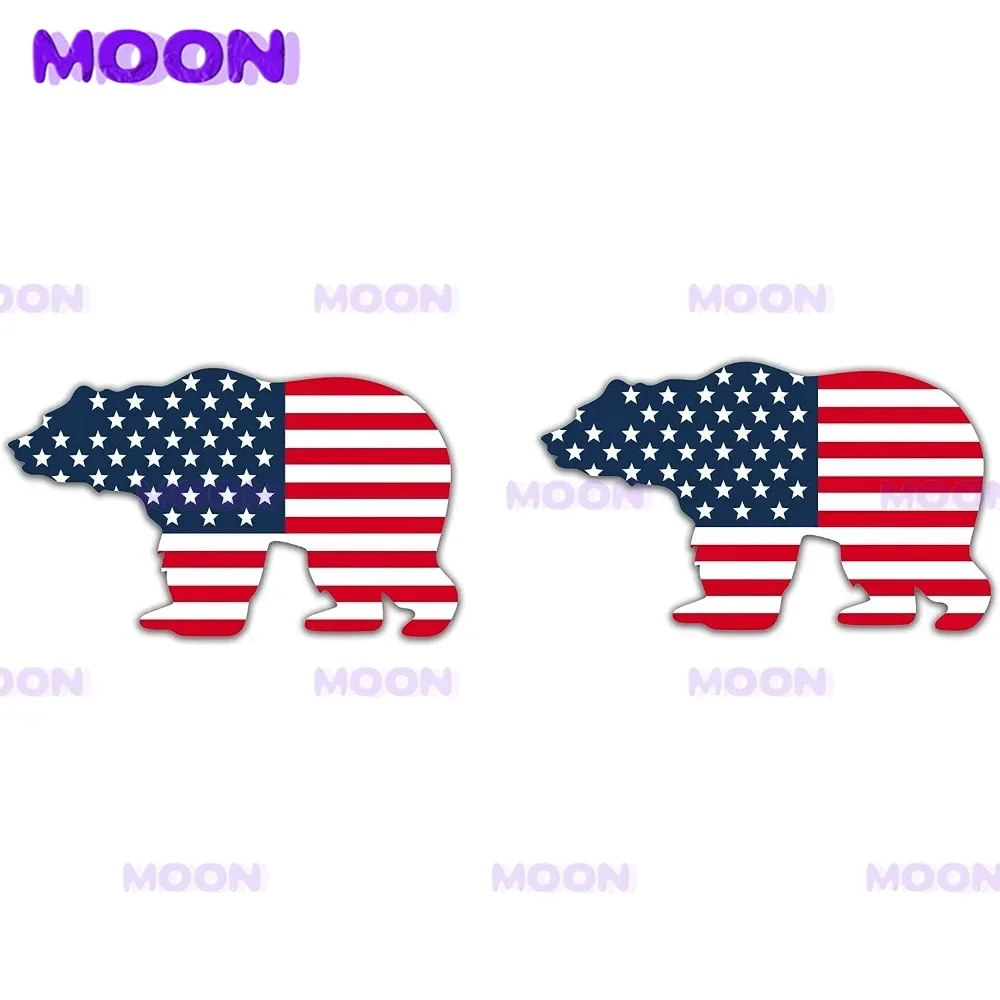 Set of 2 Creative Stickers Flag of The United States Shaped Bear Standing Patriotic Flag Vinyl Decal Car Window Decoration