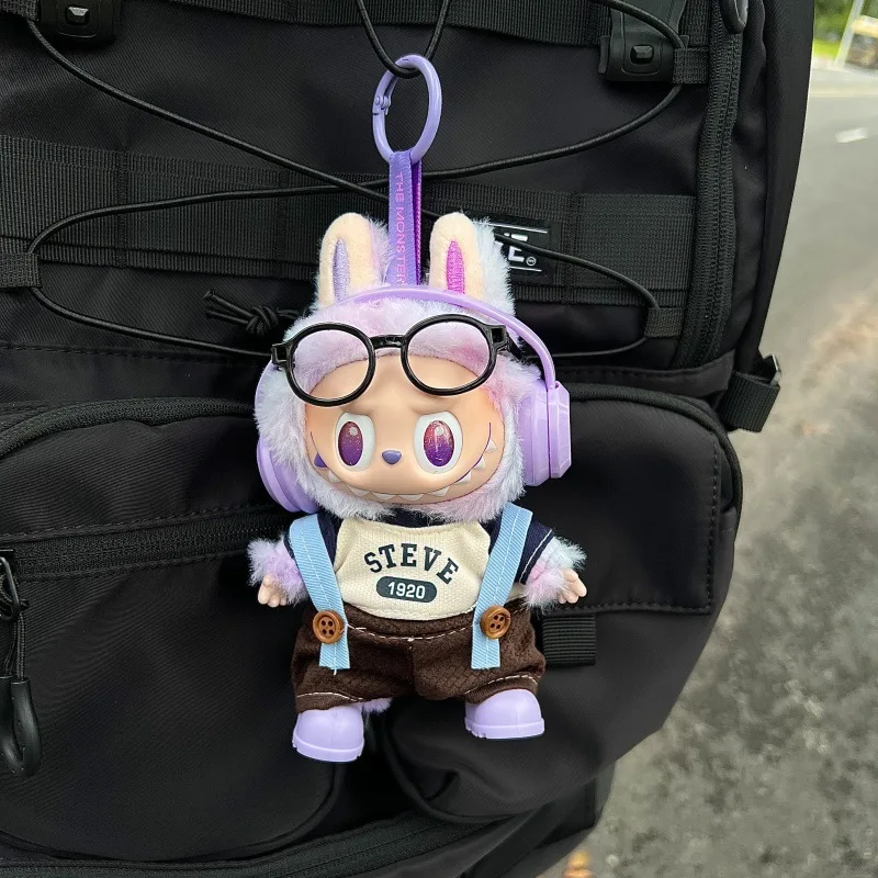 17cm Labubu ビニール キーホルダー 衣装 - アクセサリー付きプリント パーカー セット (かわいいスタイル)