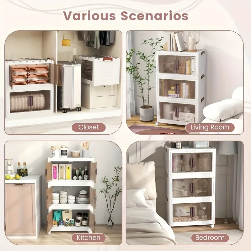 خزانة تخزين قابلة للطي مع 2/4 طبقات، صندوق تخزين كبير متعدد الوظائف بفتحة مزدوجة مع غطاء وعجلات، مناسب للملابس والألعاب والكتب، مثالي للمطبخ وغرفة النوم وغرفة اللعب والتخزين #6