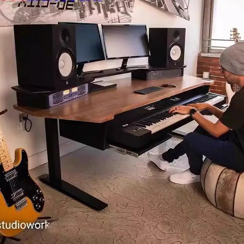 Electric lifting arrangement table workbench, solid wood electronic piano table recording studio arrangement workbench