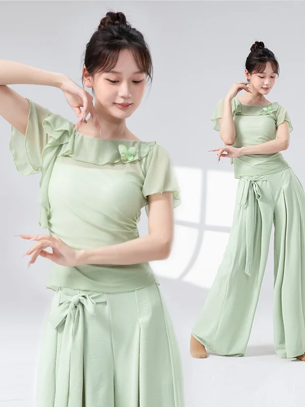 زي رقص عصري أنيق مع زخرفة الفراشة، تنورة بكتف واحد بدون أكمام للنساء، ملابس رياضية للياقة البدنية واليوجا