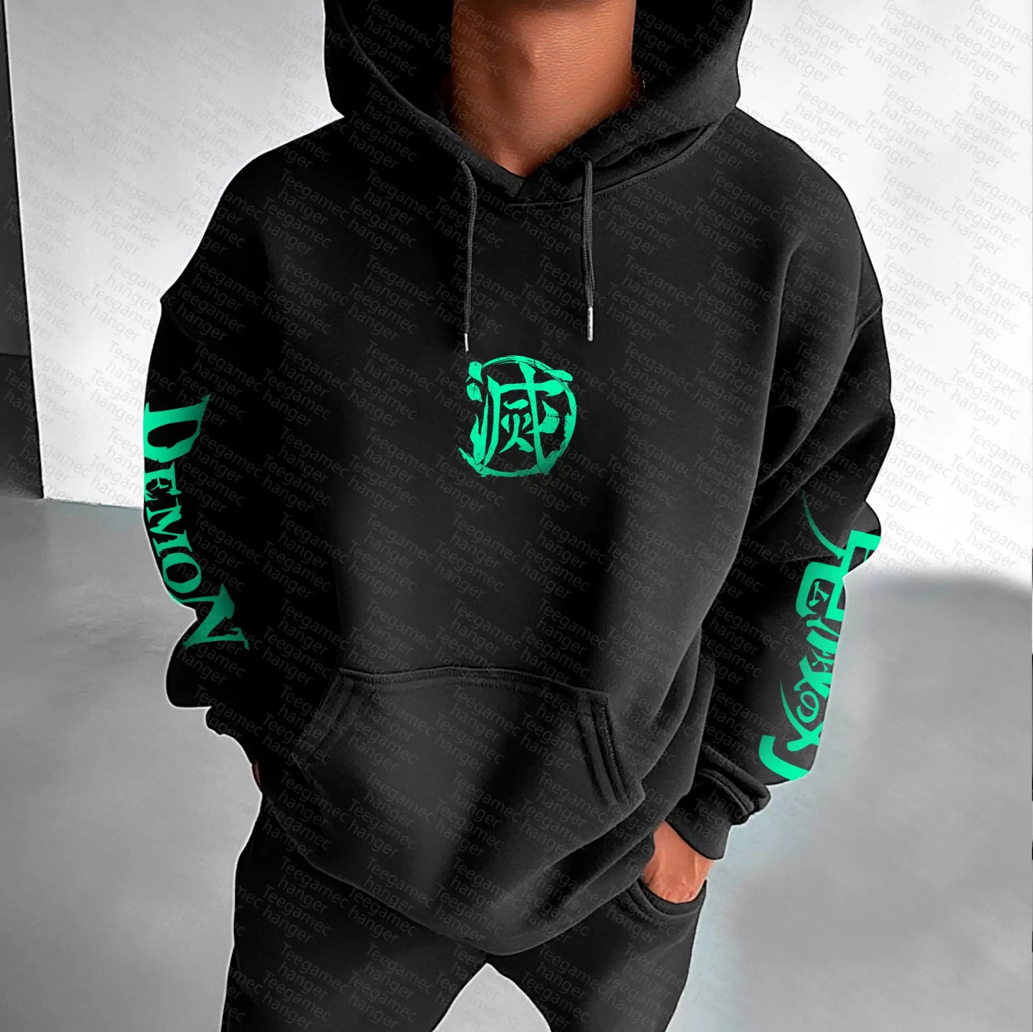 Demon Slayer Demon Slayer: Kimetsu no Yaiba Rengoku Kyojuro Back Hoodie Set Flame Patroon Green Circle Back Print Child Spy King Tfit