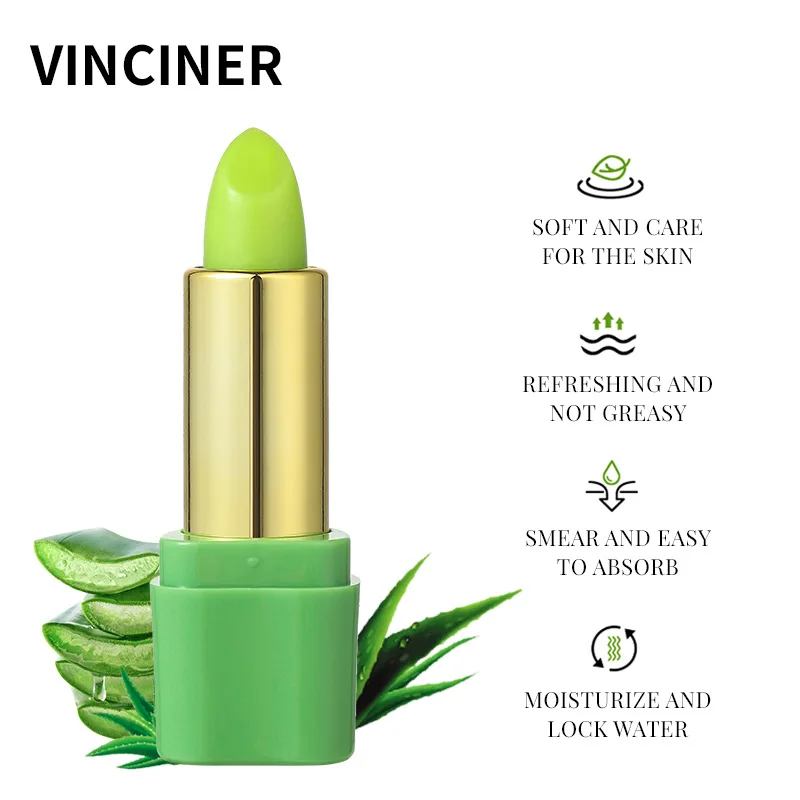 VINCINER Nuovo balsamo per labbra termocromico all'aloe Texture idratante brillante Labbra riparate a lunga durata Prevenire il rossetto alla moda secco 4g