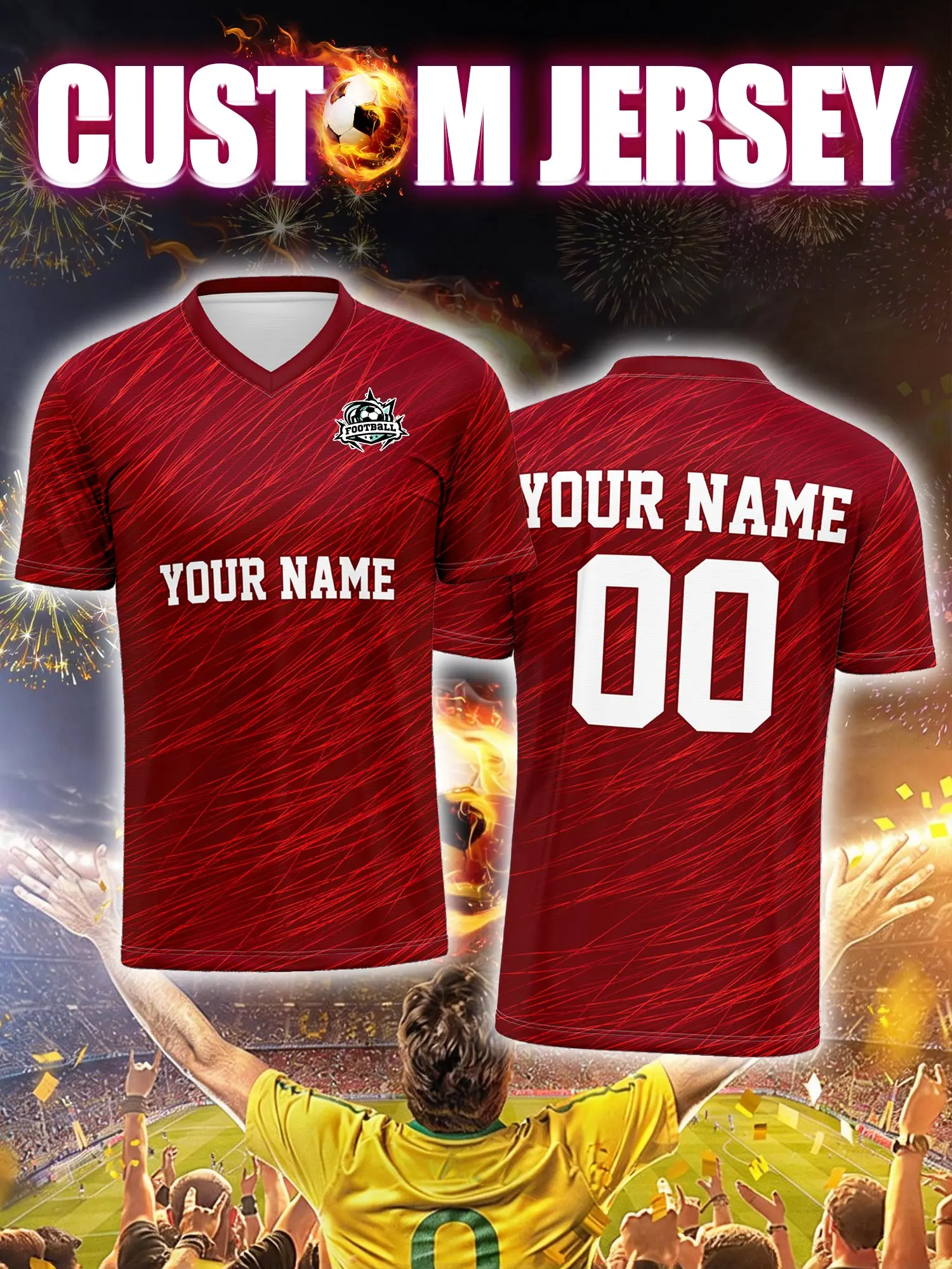 

Футбольная форма на заказ с индивидуальным изображением, номером и именем, экспресс-доставка, онлайн-сервис для создания индивидуального дизайна.