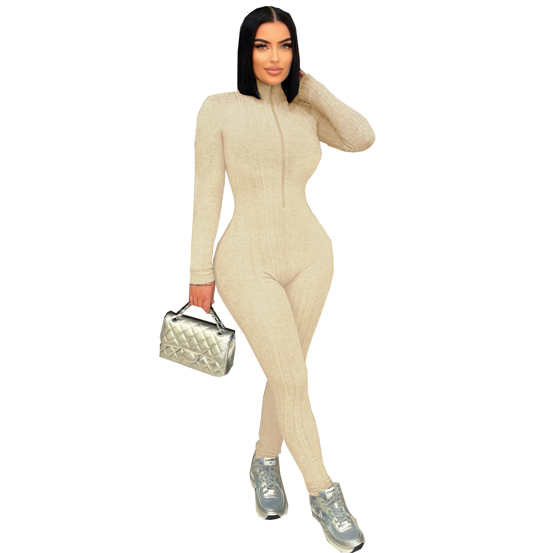 2025 Autumn Winter Women Jumpsuit Sports Outfit Long Sleeves Strectchy Casual Rompers Zipper Long Sleeves Bodysuit