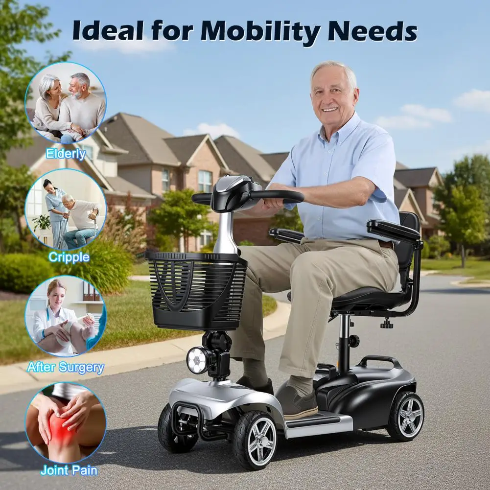 Mobility Scooter with LED Light Basket Charger 4 Wheels Electric Foldable Lightweight 5MPH 7.46 Miles Range for Adults Seniors view 3
