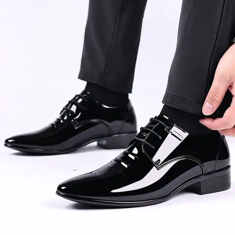 Patent Leather Black Lace Up Pointed Toe Men's Formal Shoes 2025 Style Low Price Office Luxury Designer 39 Suit Social Shoe Male