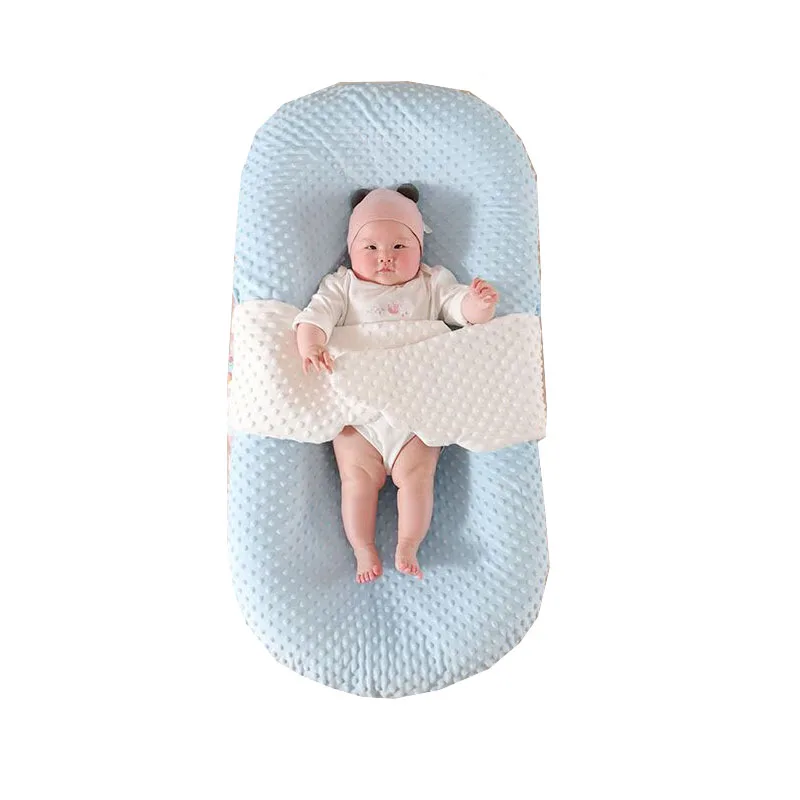 Minky dots Angel Wing wrap reversible portable baby sleeping set newborn nest lounger with pillow for co-sleeping to 18m