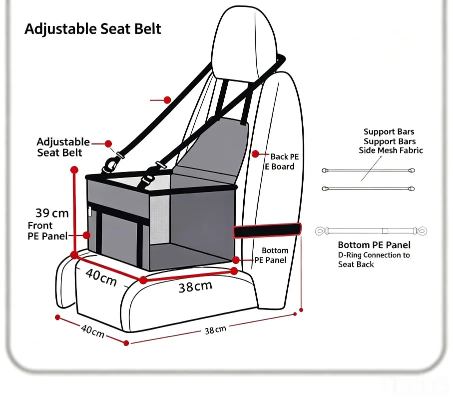 Premium Dog/Cat Car Seat Cushion with Waterproof Hanging Bag - Safe and Comfortable Travelling Experience