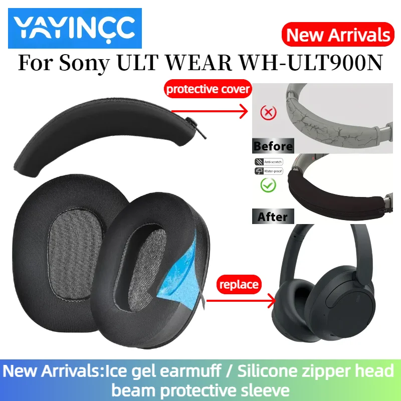 YAYINCC Replacement Ice gel/Protein skin Earpads Silicone zipper head beam protective cover For Sony ULT WEAR WH-ULT900N headset