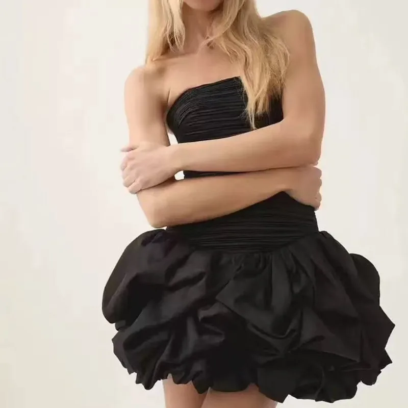 HKSH ฤดูร้อนใหม่ผู้หญิง Chic Y2K ร้อนหวาน Streetwear INS แฟชั่น Slim ดอกไม้พัฟชุดกระโปรงสั้นจีบกระโปรงน้ํา HK5678