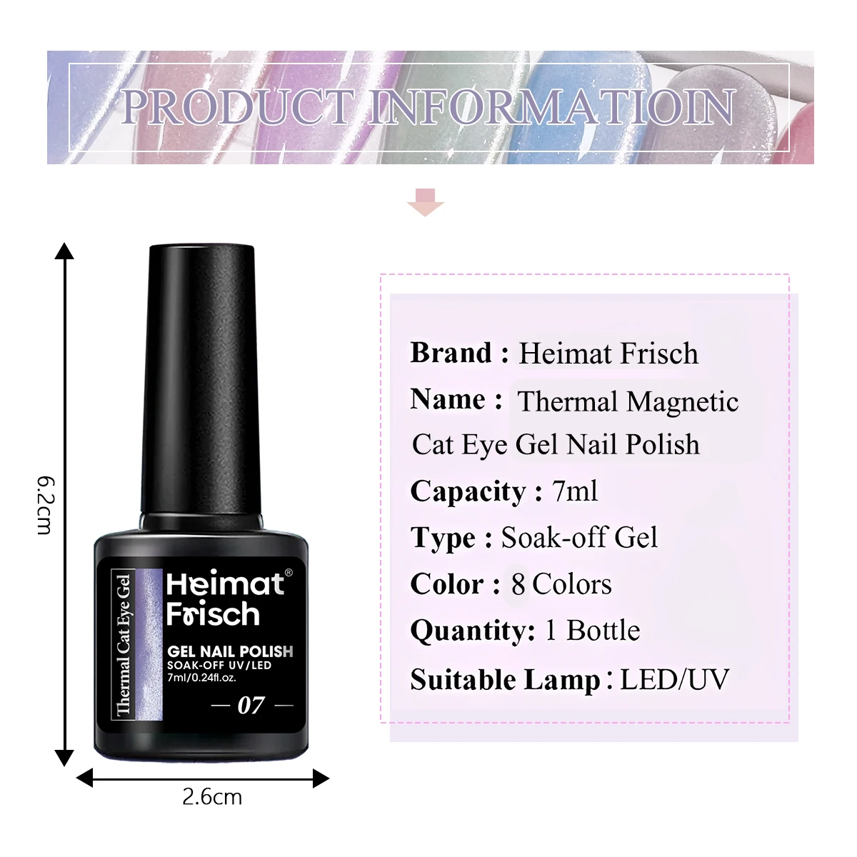 0,24 Unzen temperaturwechselnder Gel-Nagellack, semi-permanenter Dip, wärmeempfindliche Nail-Art-Beschichtung, langanhaltendes Finish.