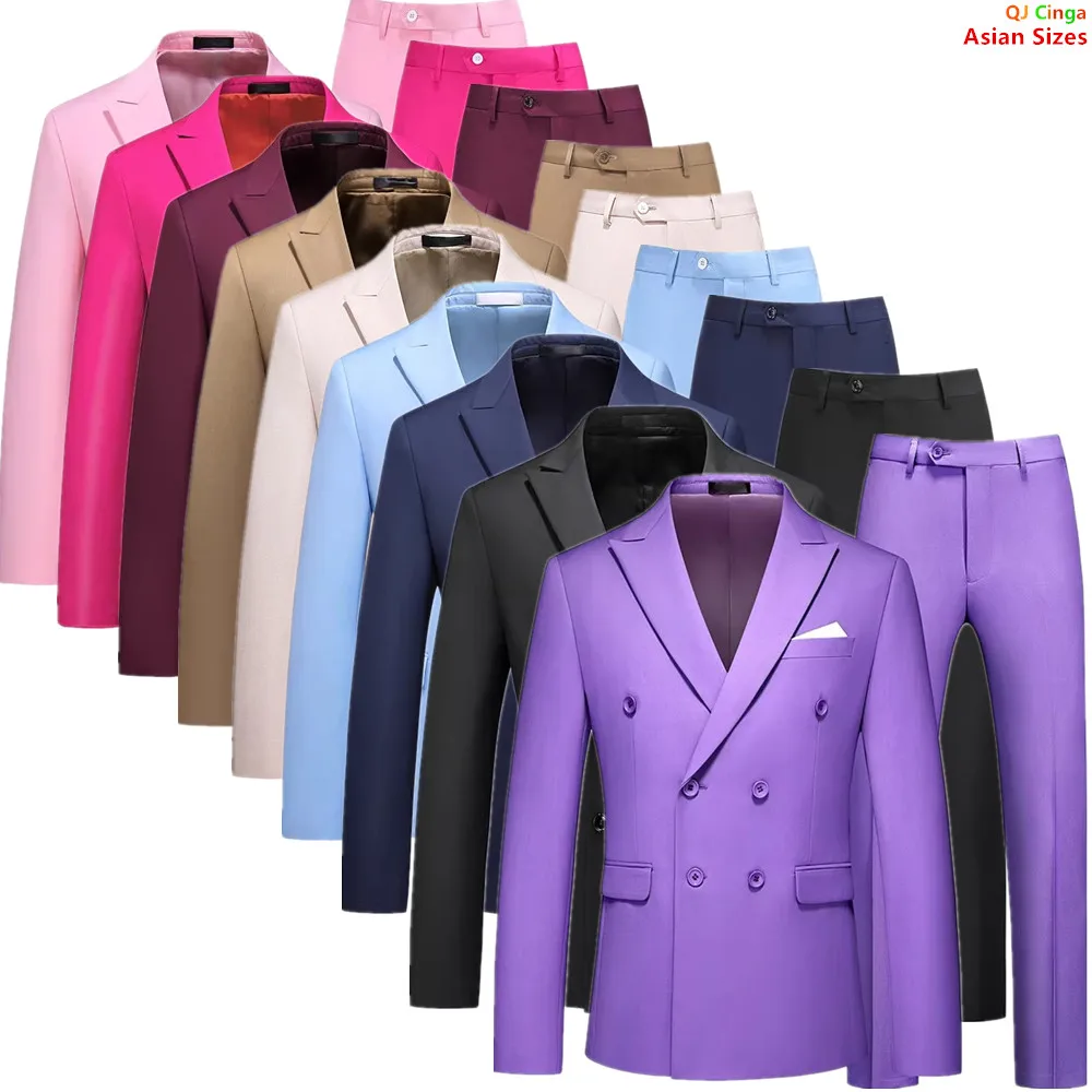 

Фиолетовый мужской костюм-двойка, приталенный крой, азиатские размеры, идеально подходит для свадеб, вечеринок и офиса. Цвета: красный, синий, серый, черный, желтый, зеленый.