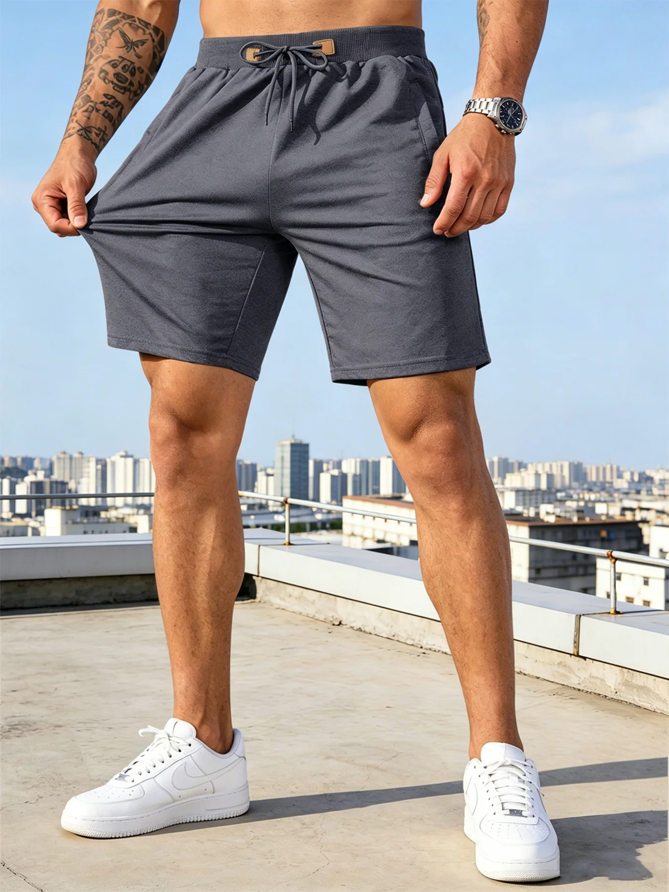 Männer Casual Shorts Neue Sommer Männlichen Mode Beiläufige Kurze männer Einfarbig Fitness Atmungsaktive Shorts Männer Kordelzug Shorts – Detail 3