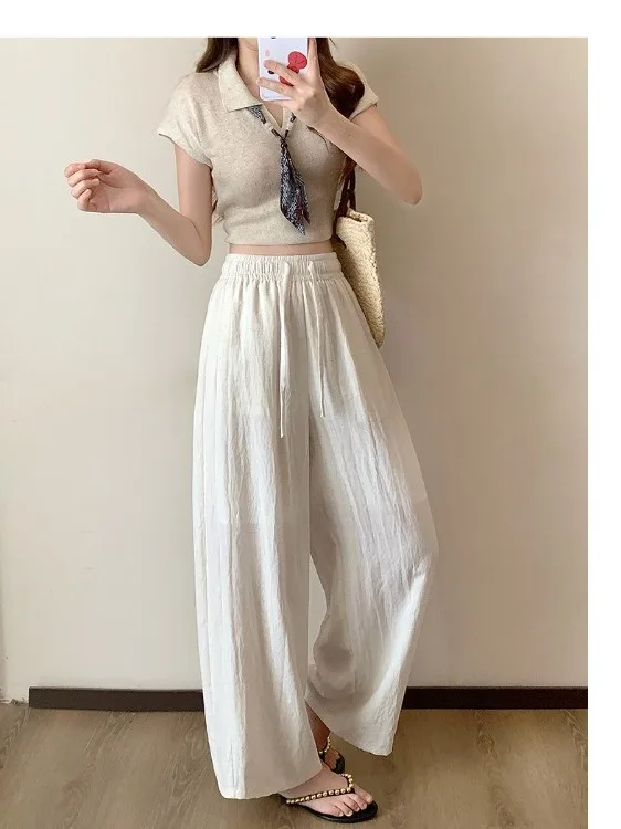 

Loose Wide Leg Pants High Waist Linen Nine Points Knife Women's Summer New Style Comfortable Lazy Fashion Pants