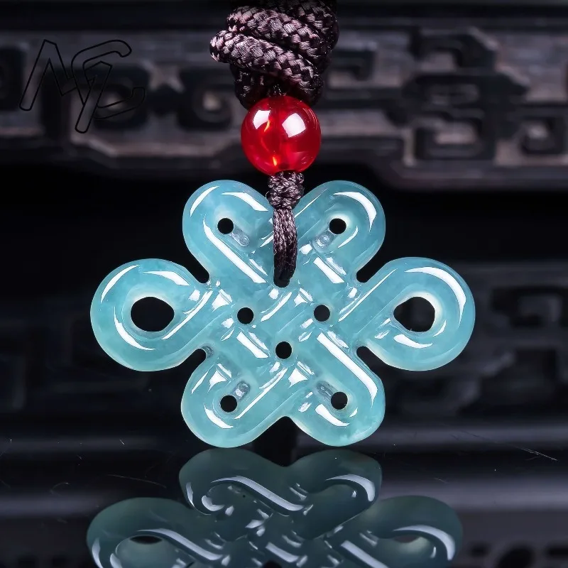 البورمية الزمرد الطبيعي الجليد الأزرق المياه اليشم الصينية عقدة قلادة عقد دي اي واي أقراط مجوهرات اكسسوارات تميمة هدية النساء