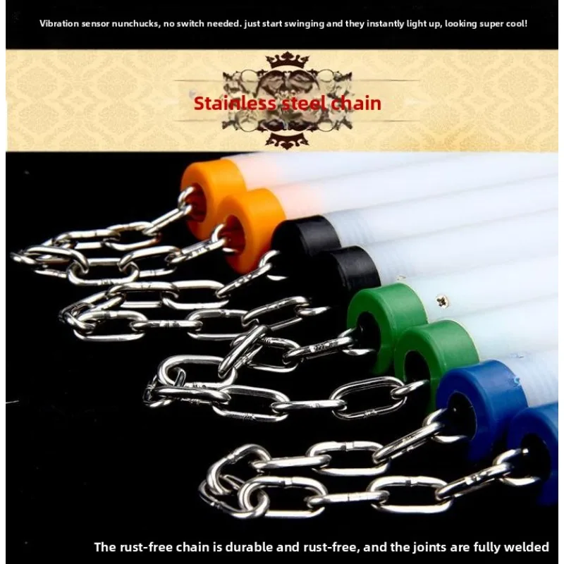 Multicolor Glow Dark Nunchaku Light Up Vibration Motion Sensor Performance Durable Anti Break Kung Fu Martial Arts Practice New