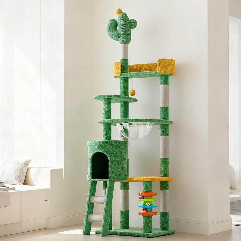 Cactus Cat Tree Tower with Scratching Posts, Cat House, Ladder & Toys   180cm Large Indoor Cat Playground for Cats - AliExpress