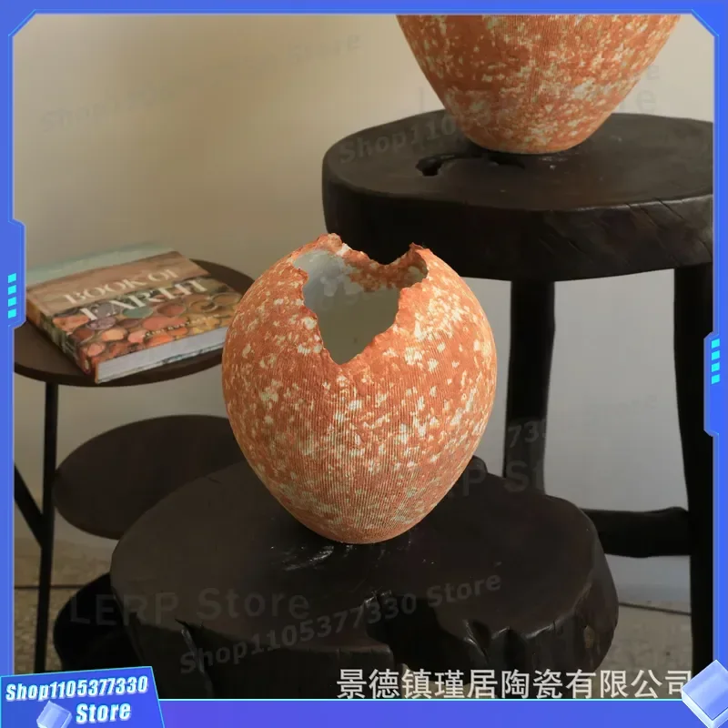 Handmade Ceramic Vase Wabi Sabi Style Quicksand Flower Pot Coarse Pottery Home Decor Entrance TV Cabinet Landscape Ornament