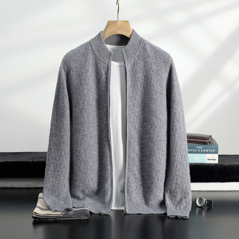 Autumn and winter new men's thick outside the crewneck cardigan cashmere sweater casual business loose thick coat