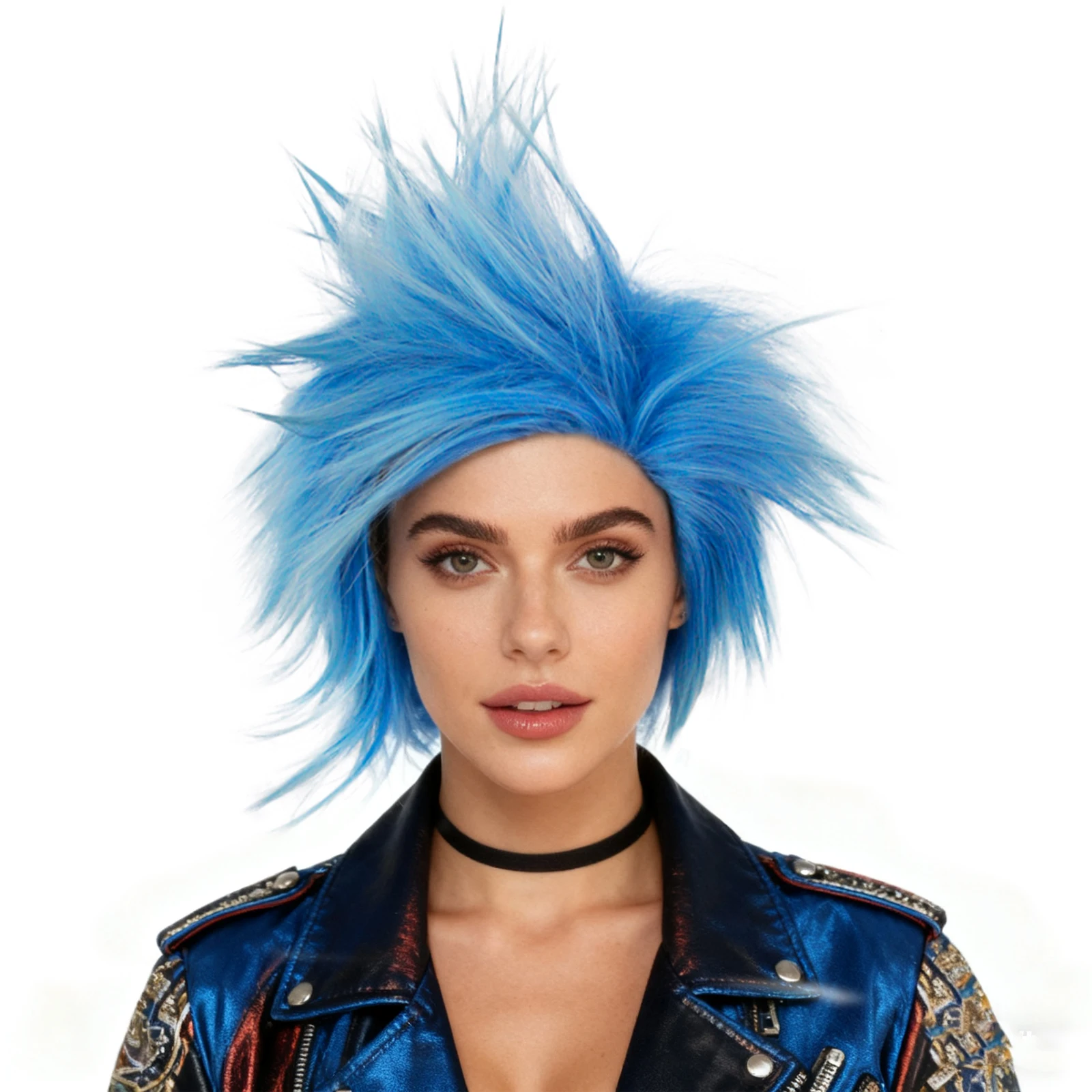 Vibrant Blue Spiky Punk Synthetic Wig - Edgy Mohawk Style for Cosplay, Punk Rock Costumes, Halloween