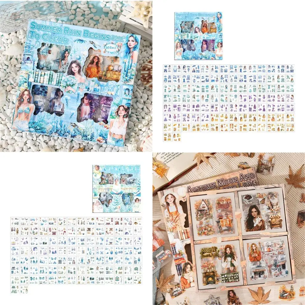 

Y5LB Seasonal PET Sticker Aesthetic Sticker Water Resistant for Scrapbooking Notebook Journal Water Bottle Phone Case Guitar