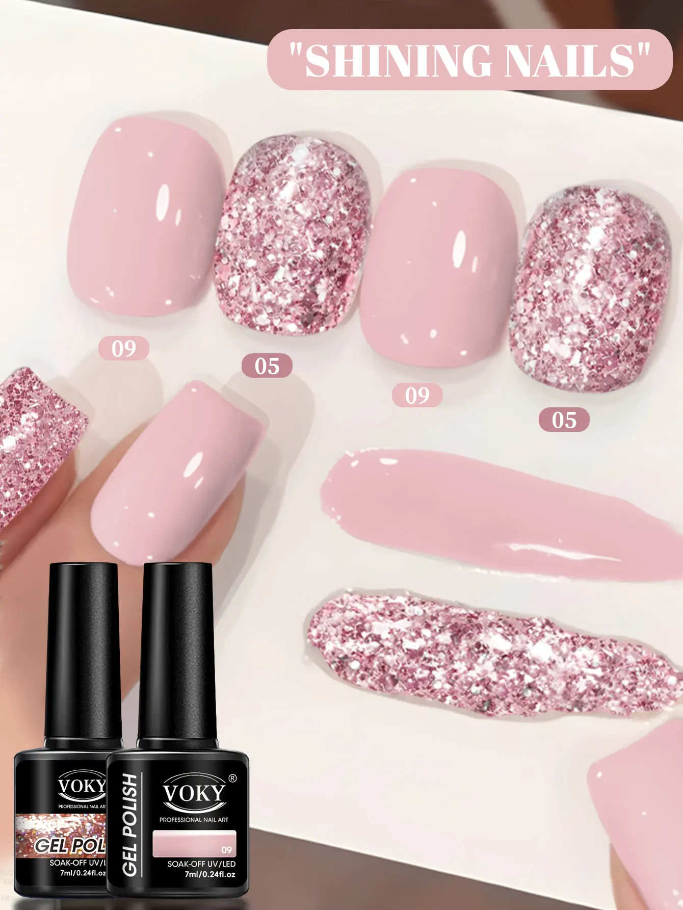 VOKY Set di gel per smalto in polvere glitterata da 2 pezzi, ogni pezzo da 0,24 once - adatto per l'uso femminile, cura delle unghie di livello professionale