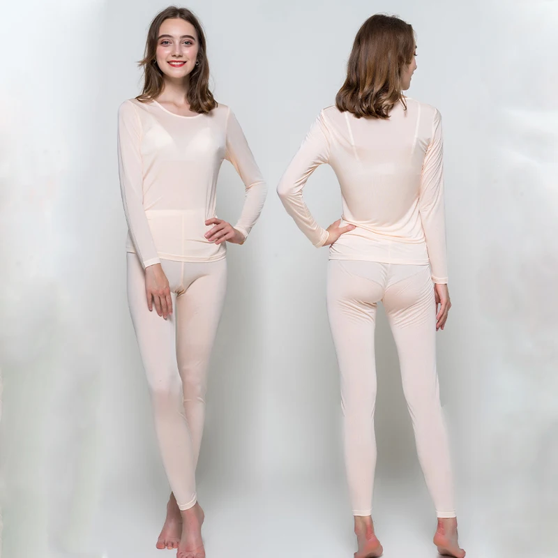Women's Comfortable Pure Silk Thermal Underwear Set, Lightweight Base Layer for Spring & Autumn, Thin Long Johns