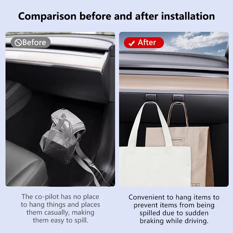 Hidden Foldable Storage Hook For Tesla Model Y 2021 to 2024 Model 3 Highland Car Storage Removable Glove Box Hooks Car Interior