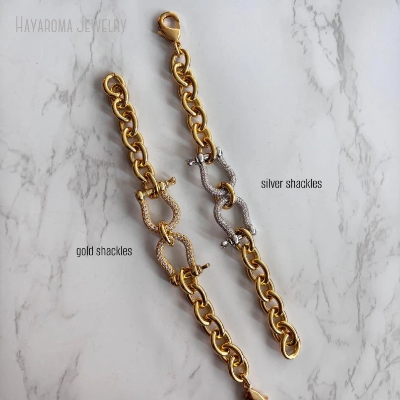 10Pcs Chunky Gold Color U Shackle Chain Link Bracelet Stacking Lucky Horseshoe Charm Lock Jewelry