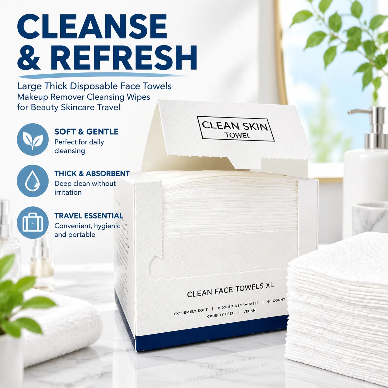 Large Thick Disposable Face Towel Makeup Remover Cleansing Wipes for Beauty Skincare Travel