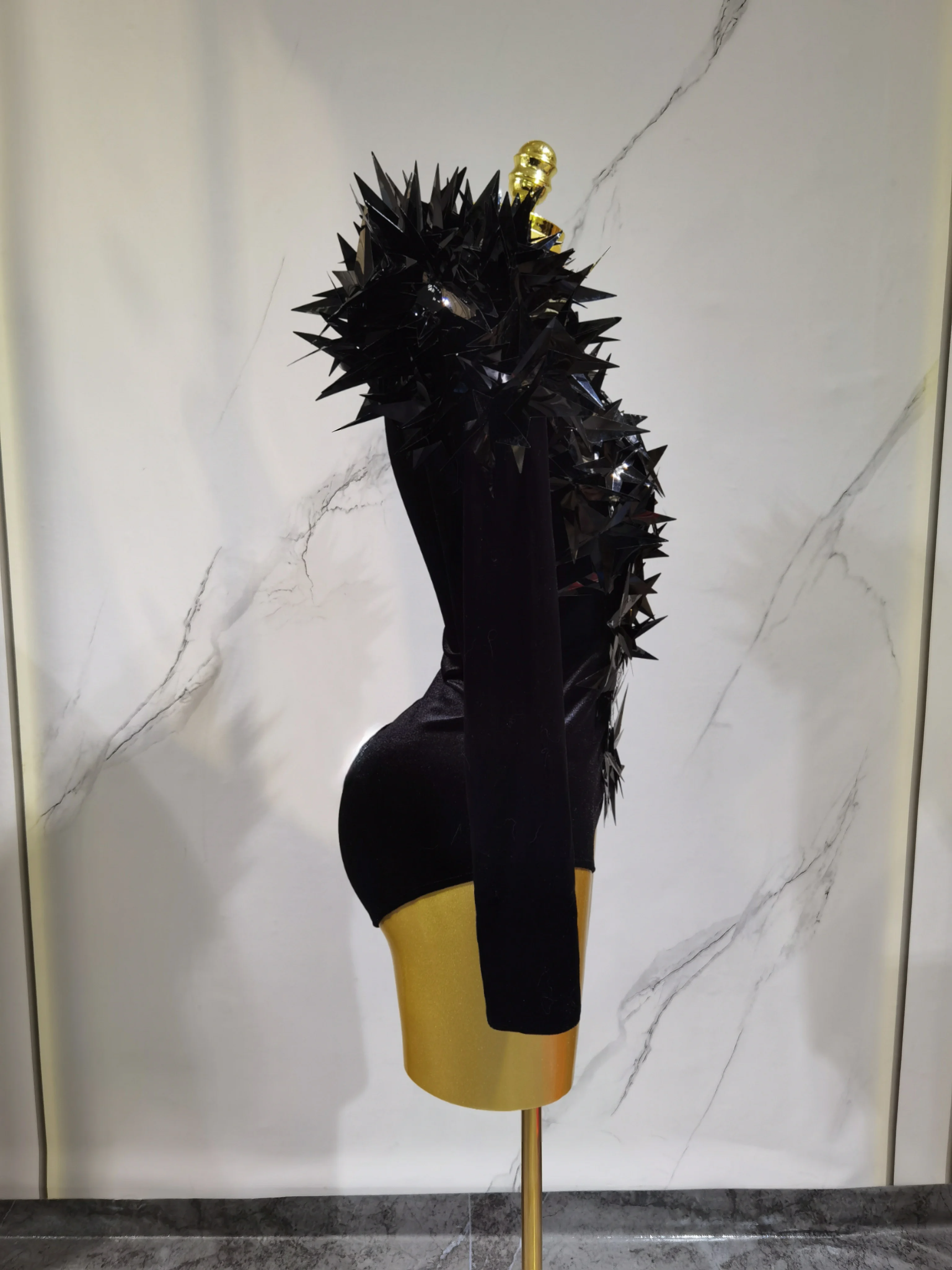2025 New Shiny Black Rhinestone Velvet Long Sleeve Bodysuit Women Evening Party Club Gala Hosts  Bar Stage Costumes
