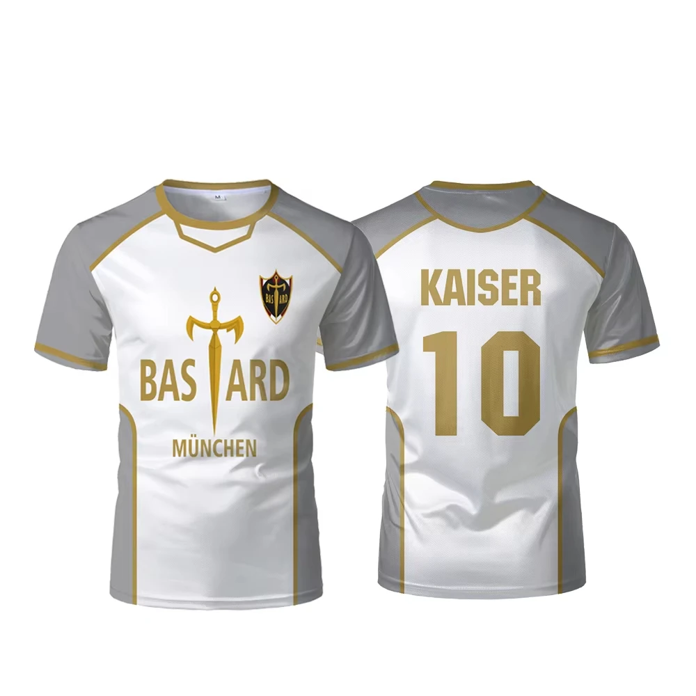 Men's Football T-shirt Blue Lock Anime Bastard Mnchen Jersey White Maillot Kaiser Isagi Cosplay Tops Breathable Sports Boys Tees
